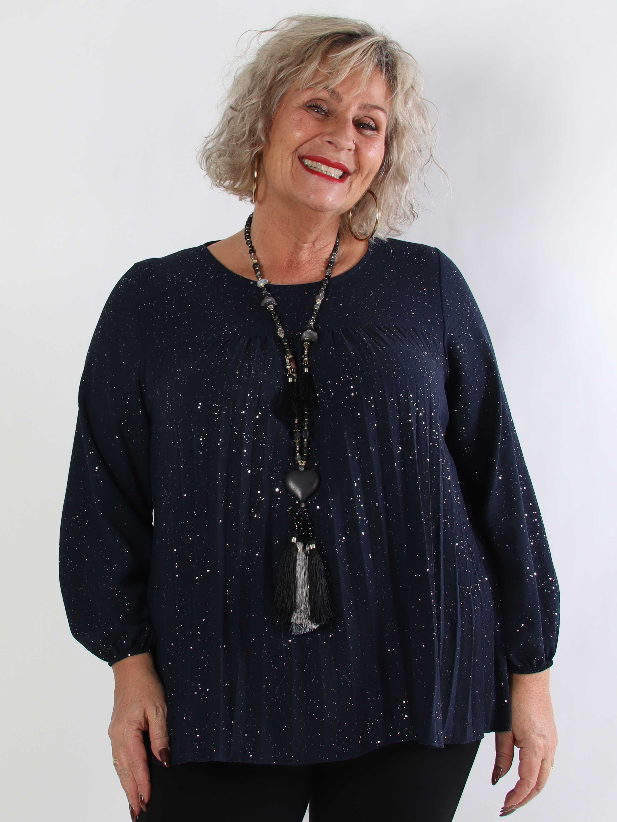 Nancy Glitter Shirt L/S - Plisseret plus size bluse med glitter